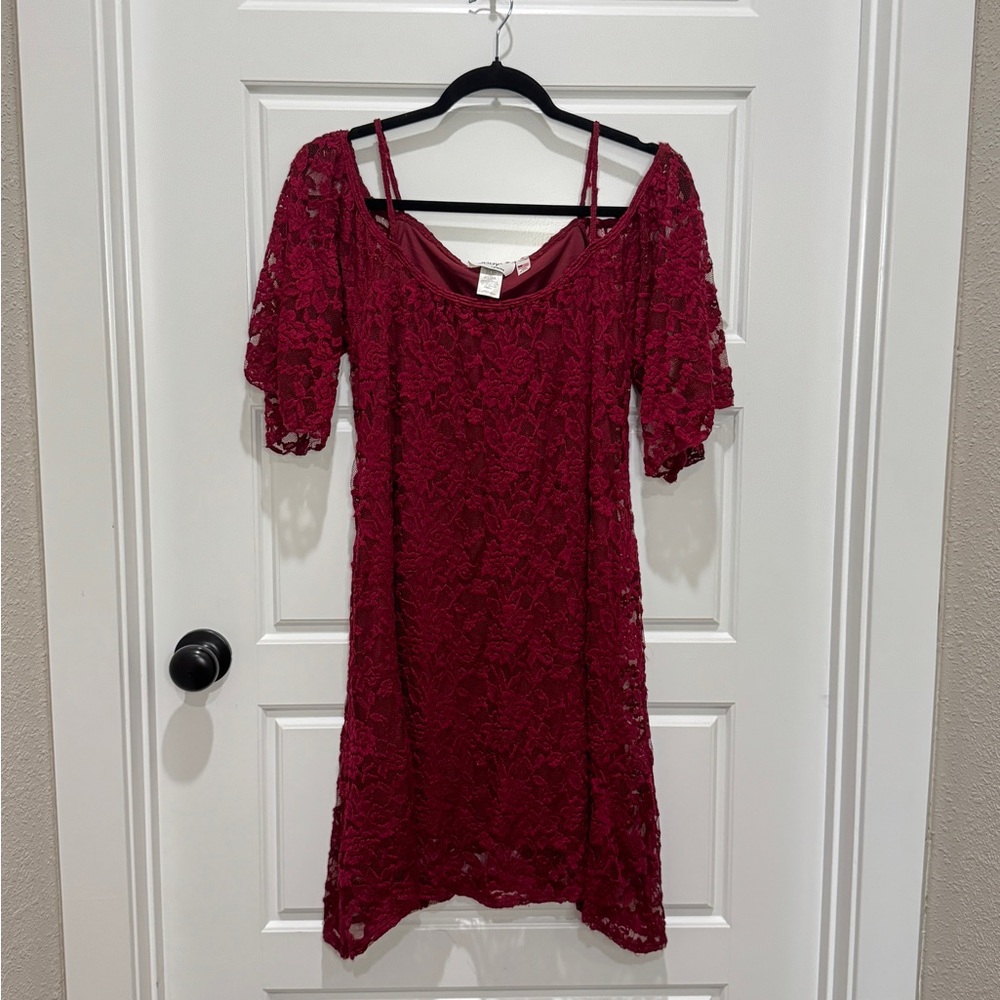Jody California Dress Women Red Lace Cold Shoulder Vintage Made in USA, Size S